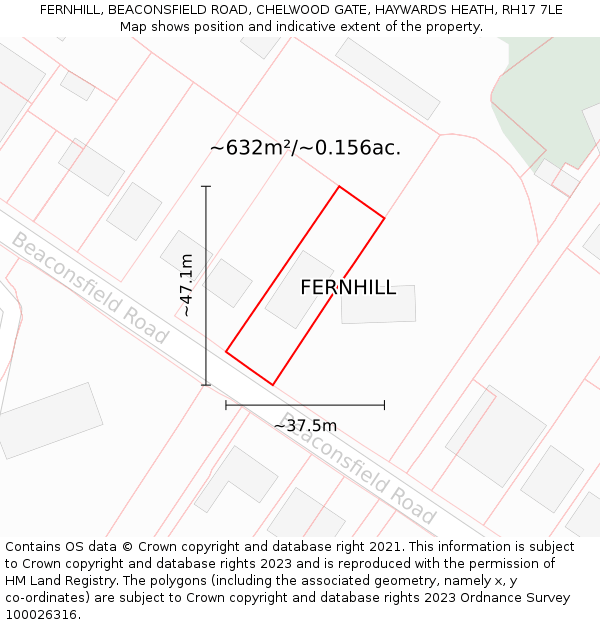 FERNHILL, BEACONSFIELD ROAD, CHELWOOD GATE, HAYWARDS HEATH, RH17 7LE: Plot and title map