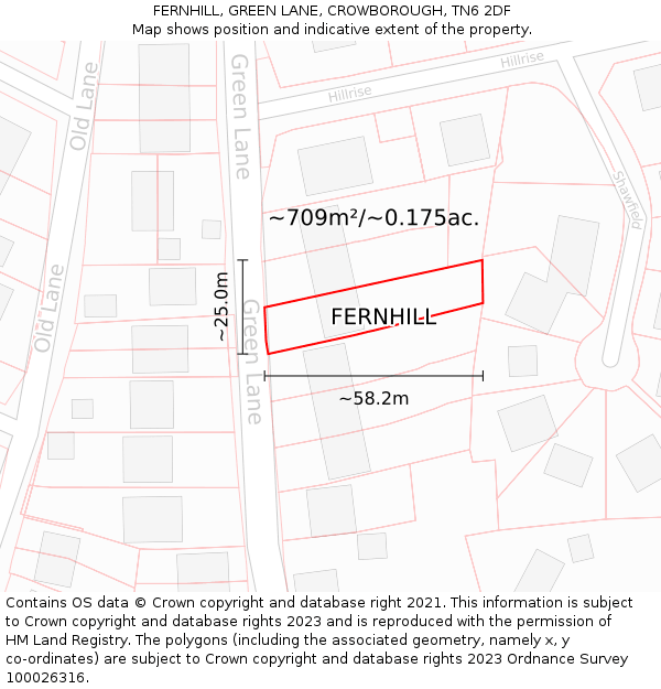 FERNHILL, GREEN LANE, CROWBOROUGH, TN6 2DF: Plot and title map