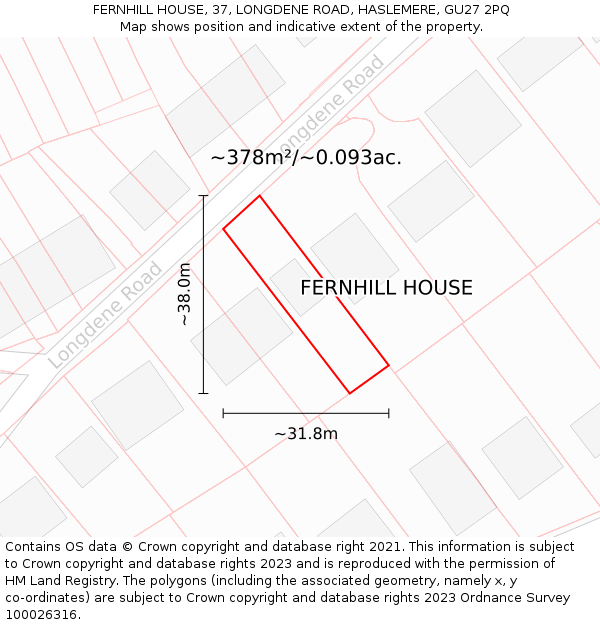 FERNHILL HOUSE, 37, LONGDENE ROAD, HASLEMERE, GU27 2PQ: Plot and title map