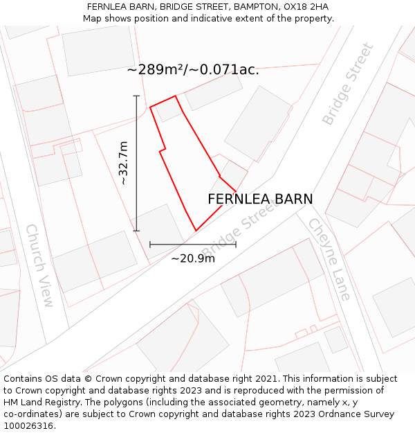FERNLEA BARN, BRIDGE STREET, BAMPTON, OX18 2HA: Plot and title map