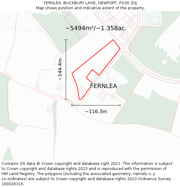 FERNLEA, BUCKBURY LANE, NEWPORT, PO30 2NJ: Plot and title map