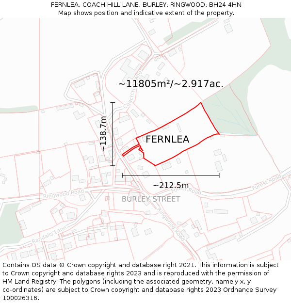 FERNLEA, COACH HILL LANE, BURLEY, RINGWOOD, BH24 4HN: Plot and title map