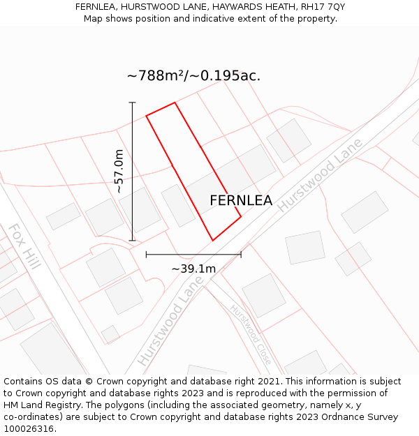 FERNLEA, HURSTWOOD LANE, HAYWARDS HEATH, RH17 7QY: Plot and title map