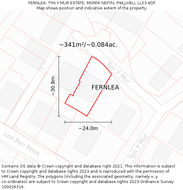 FERNLEA, TYN Y MUR ESTATE, MORFA NEFYN, PWLLHELI, LL53 6DF: Plot and title map