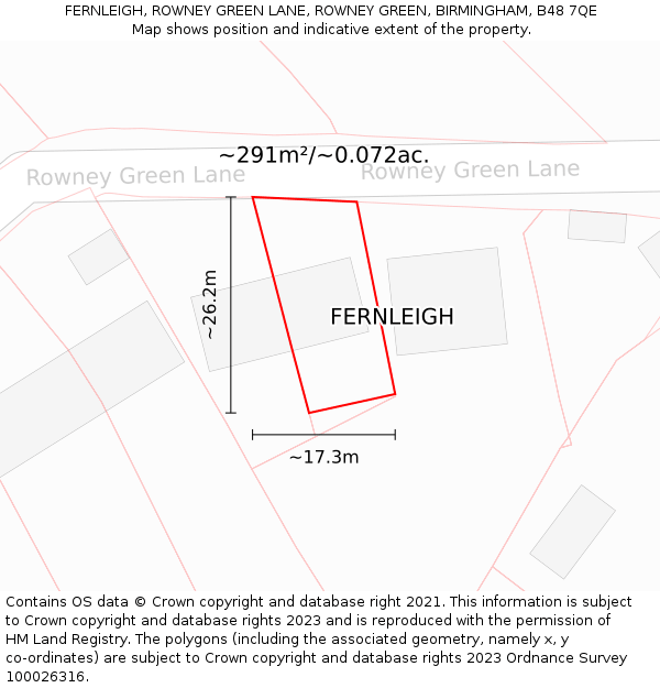 FERNLEIGH, ROWNEY GREEN LANE, ROWNEY GREEN, BIRMINGHAM, B48 7QE: Plot and title map