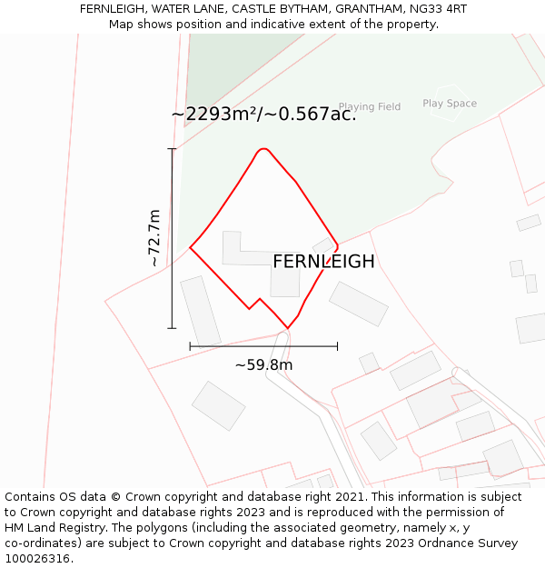 FERNLEIGH, WATER LANE, CASTLE BYTHAM, GRANTHAM, NG33 4RT: Plot and title map