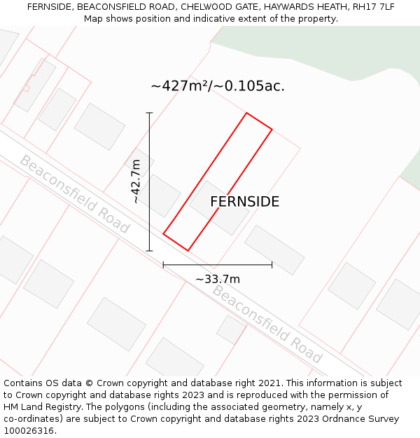 FERNSIDE, BEACONSFIELD ROAD, CHELWOOD GATE, HAYWARDS HEATH, RH17 7LF: Plot and title map