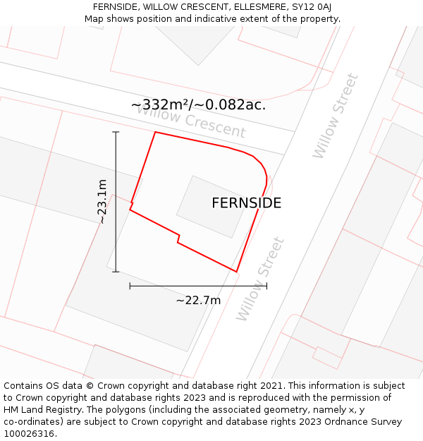 FERNSIDE, WILLOW CRESCENT, ELLESMERE, SY12 0AJ: Plot and title map