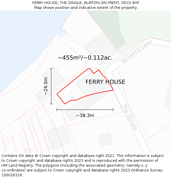 FERRY HOUSE, THE DINGLE, BURTON-ON-TRENT, DE15 9HF: Plot and title map