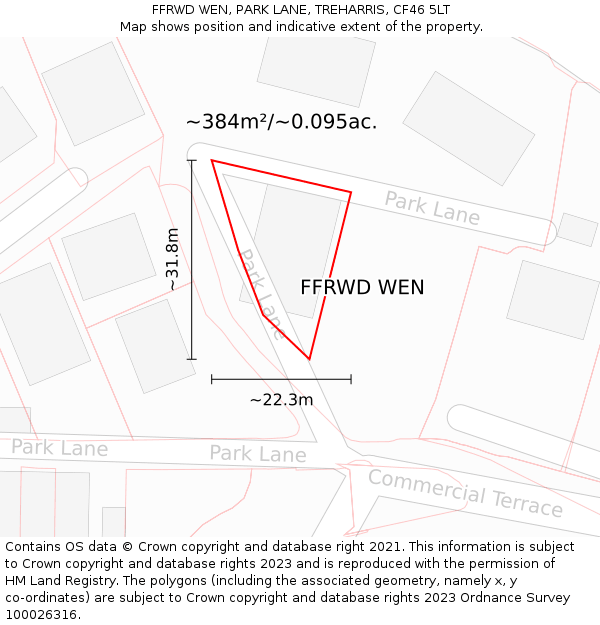 FFRWD WEN, PARK LANE, TREHARRIS, CF46 5LT: Plot and title map