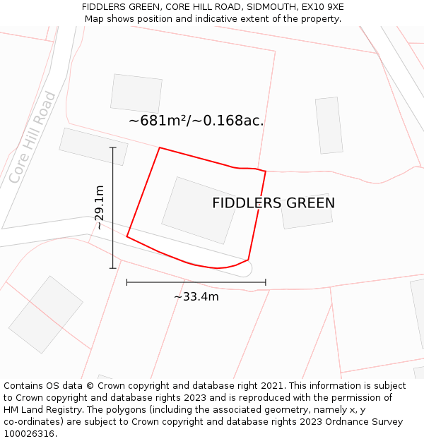 FIDDLERS GREEN, CORE HILL ROAD, SIDMOUTH, EX10 9XE: Plot and title map