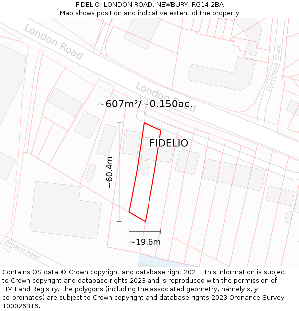 FIDELIO, LONDON ROAD, NEWBURY, RG14 2BA: Plot and title map