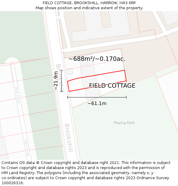 FIELD COTTAGE, BROOKSHILL, HARROW, HA3 6RP: Plot and title map