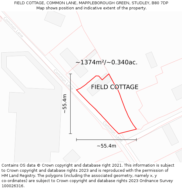 FIELD COTTAGE, COMMON LANE, MAPPLEBOROUGH GREEN, STUDLEY, B80 7DP: Plot and title map