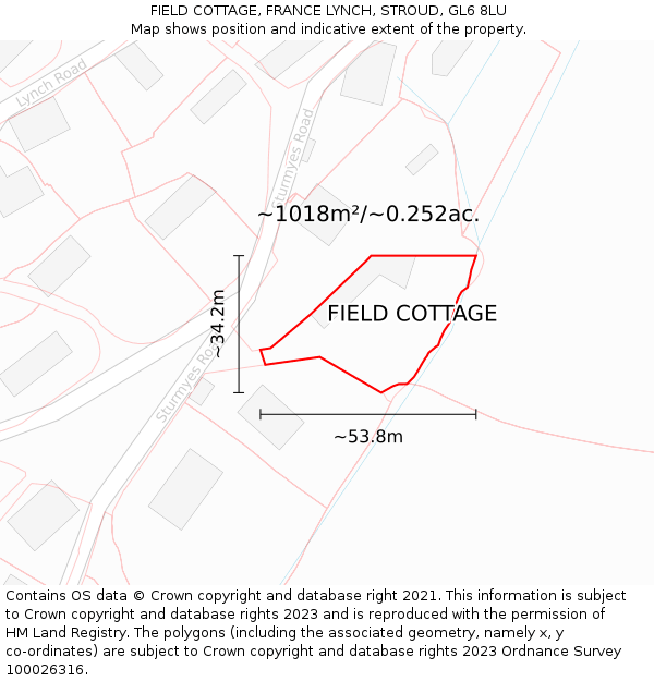 FIELD COTTAGE, FRANCE LYNCH, STROUD, GL6 8LU: Plot and title map