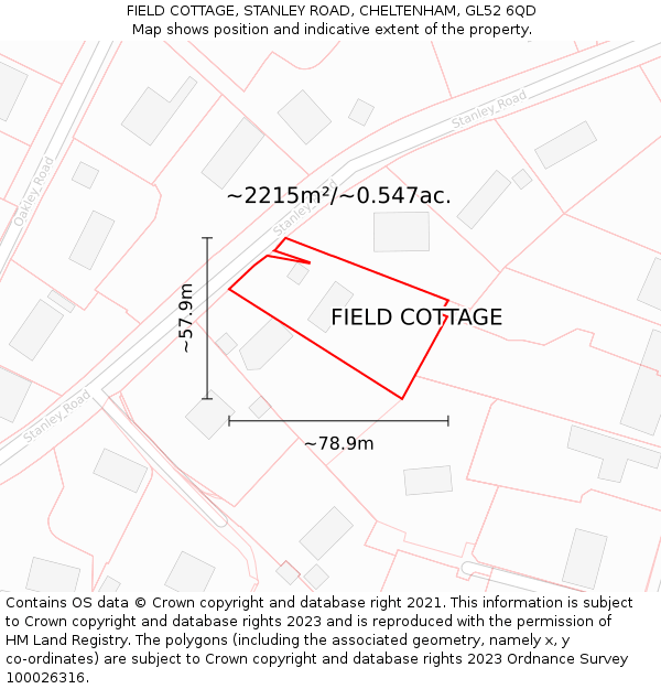 FIELD COTTAGE, STANLEY ROAD, CHELTENHAM, GL52 6QD: Plot and title map
