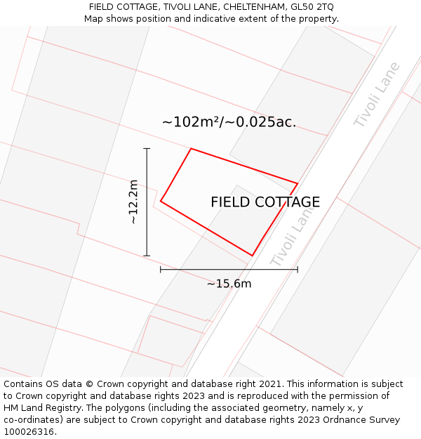 FIELD COTTAGE, TIVOLI LANE, CHELTENHAM, GL50 2TQ: Plot and title map