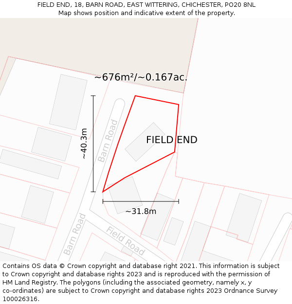 FIELD END, 18, BARN ROAD, EAST WITTERING, CHICHESTER, PO20 8NL: Plot and title map