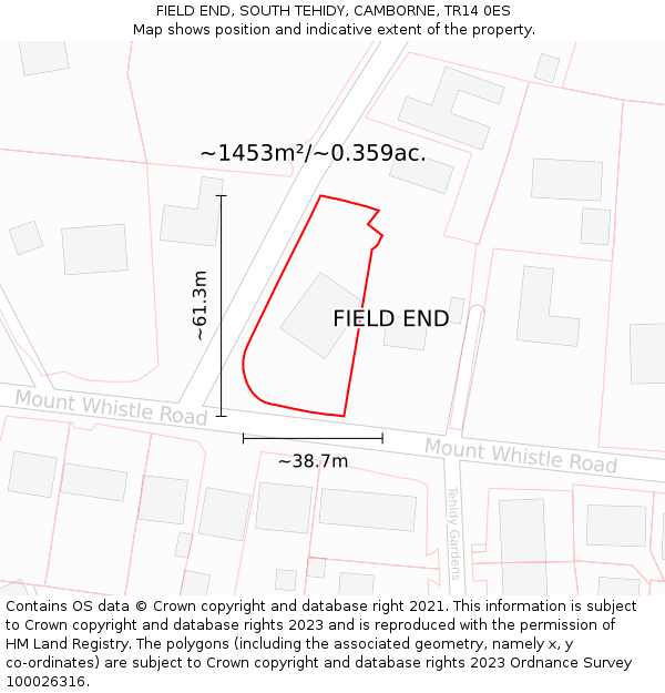 FIELD END, SOUTH TEHIDY, CAMBORNE, TR14 0ES: Plot and title map