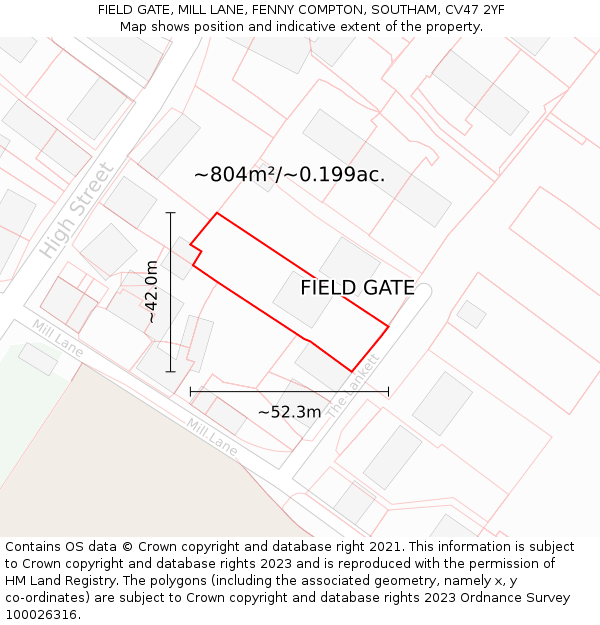 FIELD GATE, MILL LANE, FENNY COMPTON, SOUTHAM, CV47 2YF: Plot and title map