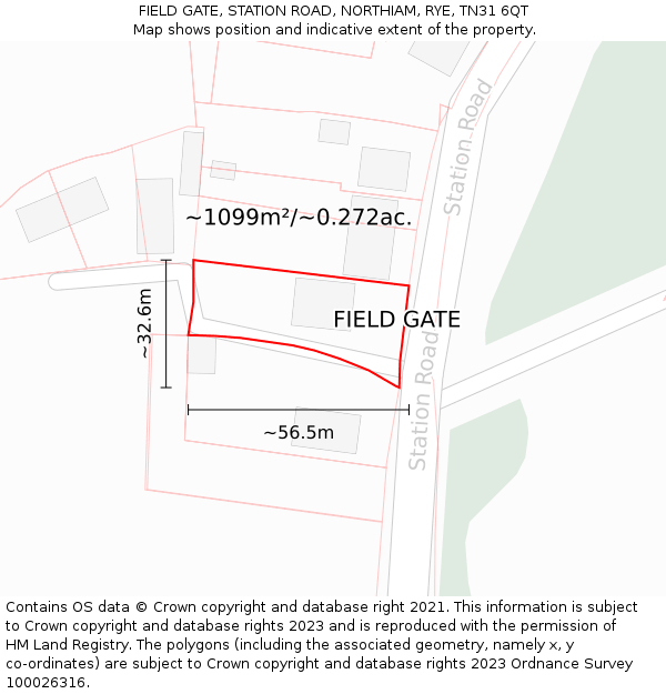 FIELD GATE, STATION ROAD, NORTHIAM, RYE, TN31 6QT: Plot and title map