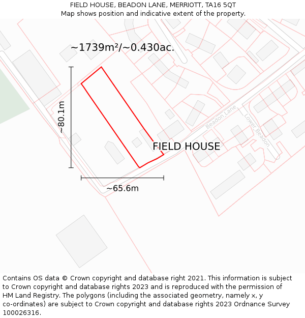 FIELD HOUSE, BEADON LANE, MERRIOTT, TA16 5QT: Plot and title map