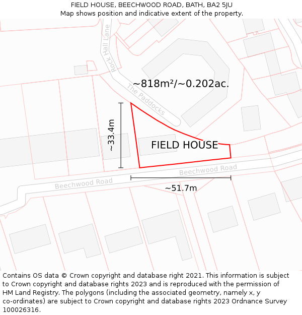 FIELD HOUSE, BEECHWOOD ROAD, BATH, BA2 5JU: Plot and title map