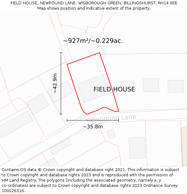 FIELD HOUSE, NEWPOUND LANE, WISBOROUGH GREEN, BILLINGSHURST, RH14 0EE: Plot and title map