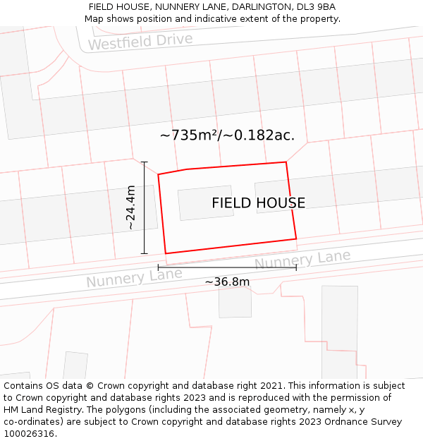 FIELD HOUSE, NUNNERY LANE, DARLINGTON, DL3 9BA: Plot and title map