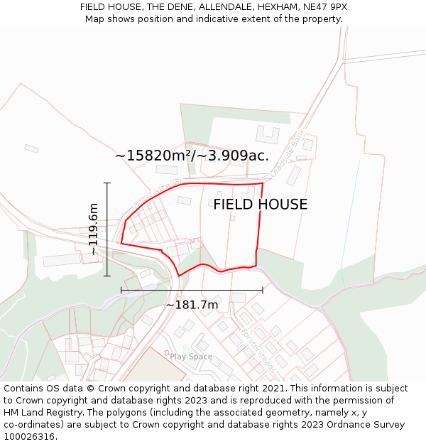 FIELD HOUSE, THE DENE, ALLENDALE, HEXHAM, NE47 9PX: Plot and title map