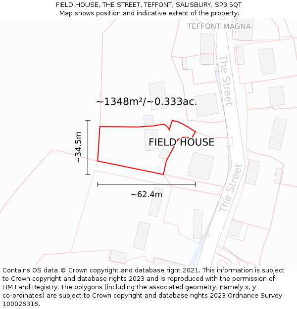 FIELD HOUSE, THE STREET, TEFFONT, SALISBURY, SP3 5QT: Plot and title map