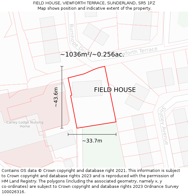 FIELD HOUSE, VIEWFORTH TERRACE, SUNDERLAND, SR5 1PZ: Plot and title map