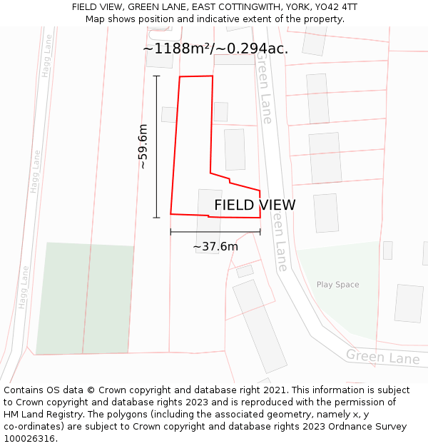 FIELD VIEW, GREEN LANE, EAST COTTINGWITH, YORK, YO42 4TT: Plot and title map