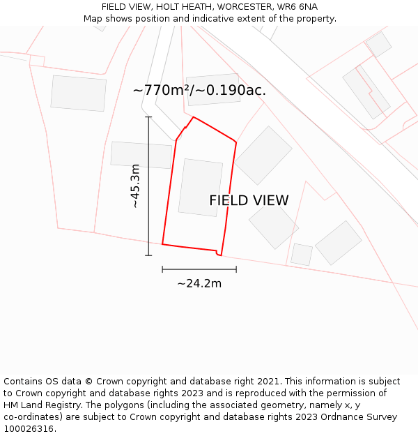 FIELD VIEW, HOLT HEATH, WORCESTER, WR6 6NA: Plot and title map