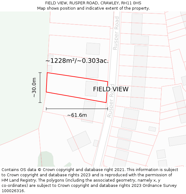 FIELD VIEW, RUSPER ROAD, CRAWLEY, RH11 0HS: Plot and title map