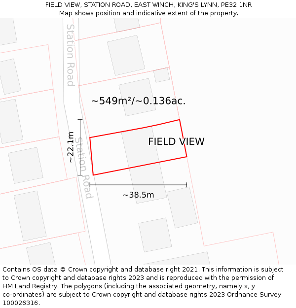 FIELD VIEW, STATION ROAD, EAST WINCH, KING'S LYNN, PE32 1NR: Plot and title map