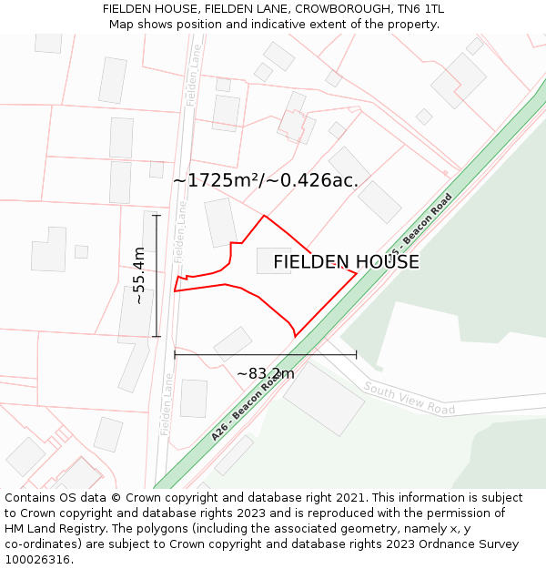 FIELDEN HOUSE, FIELDEN LANE, CROWBOROUGH, TN6 1TL: Plot and title map