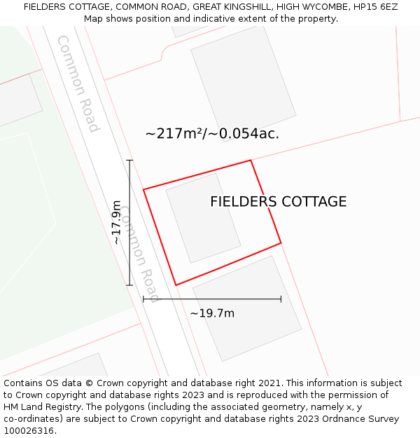 FIELDERS COTTAGE, COMMON ROAD, GREAT KINGSHILL, HIGH WYCOMBE, HP15 6EZ: Plot and title map