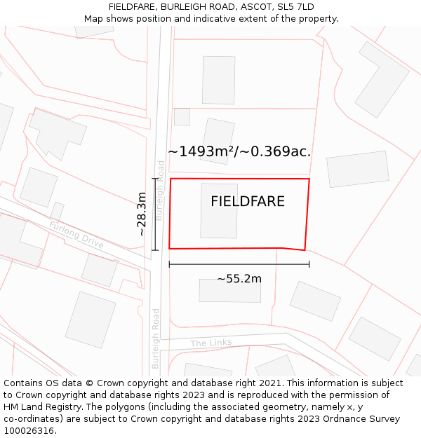 FIELDFARE, BURLEIGH ROAD, ASCOT, SL5 7LD: Plot and title map