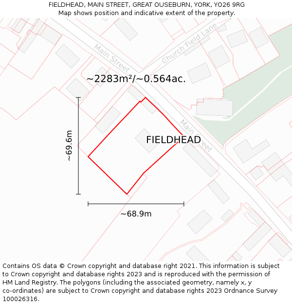 FIELDHEAD, MAIN STREET, GREAT OUSEBURN, YORK, YO26 9RG: Plot and title map