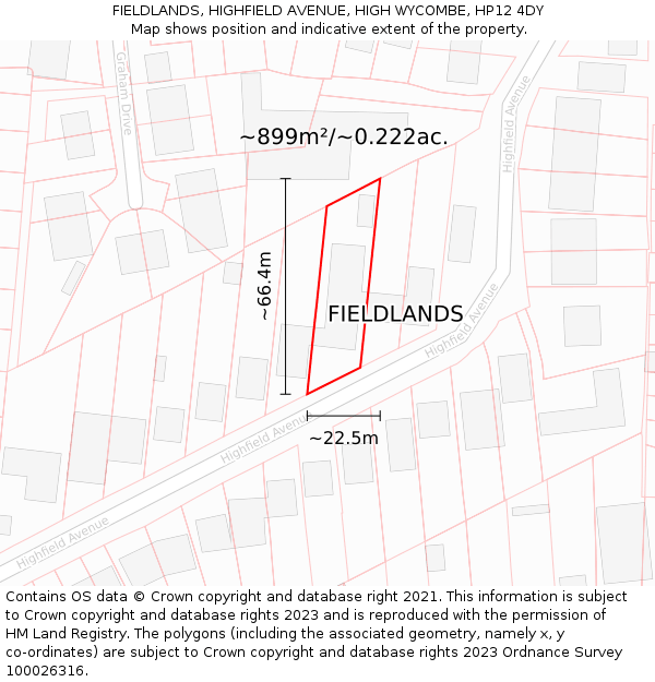 FIELDLANDS, HIGHFIELD AVENUE, HIGH WYCOMBE, HP12 4DY: Plot and title map