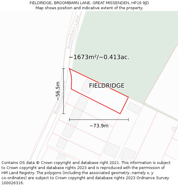 FIELDRIDGE, BROOMBARN LANE, GREAT MISSENDEN, HP16 9JD: Plot and title map