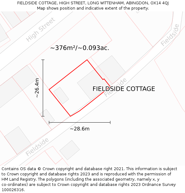 FIELDSIDE COTTAGE, HIGH STREET, LONG WITTENHAM, ABINGDON, OX14 4QJ: Plot and title map