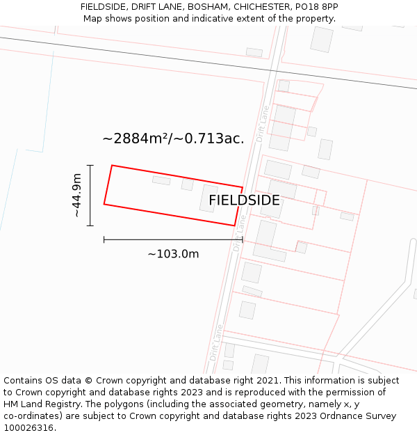 FIELDSIDE, DRIFT LANE, BOSHAM, CHICHESTER, PO18 8PP: Plot and title map