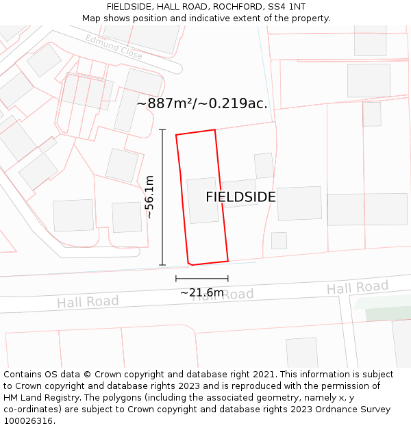 FIELDSIDE, HALL ROAD, ROCHFORD, SS4 1NT: Plot and title map