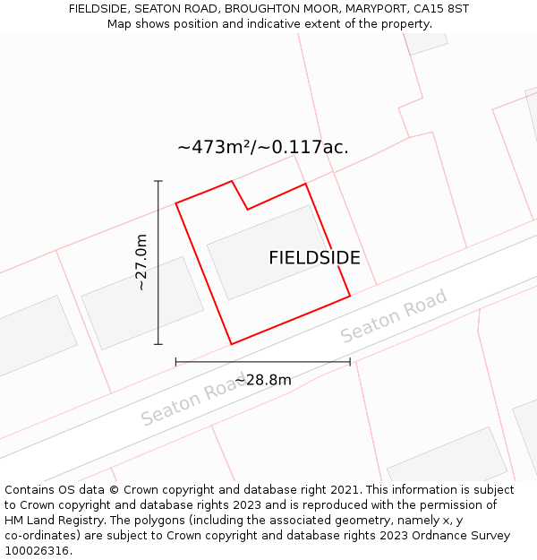 FIELDSIDE, SEATON ROAD, BROUGHTON MOOR, MARYPORT, CA15 8ST: Plot and title map