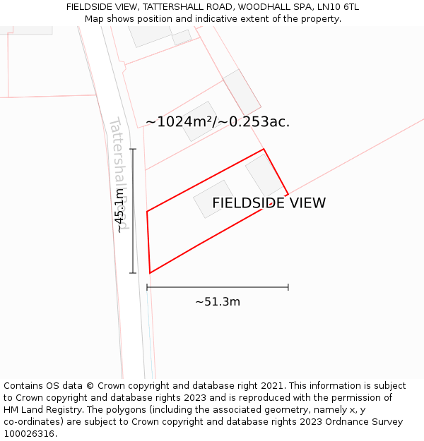 FIELDSIDE VIEW, TATTERSHALL ROAD, WOODHALL SPA, LN10 6TL: Plot and title map