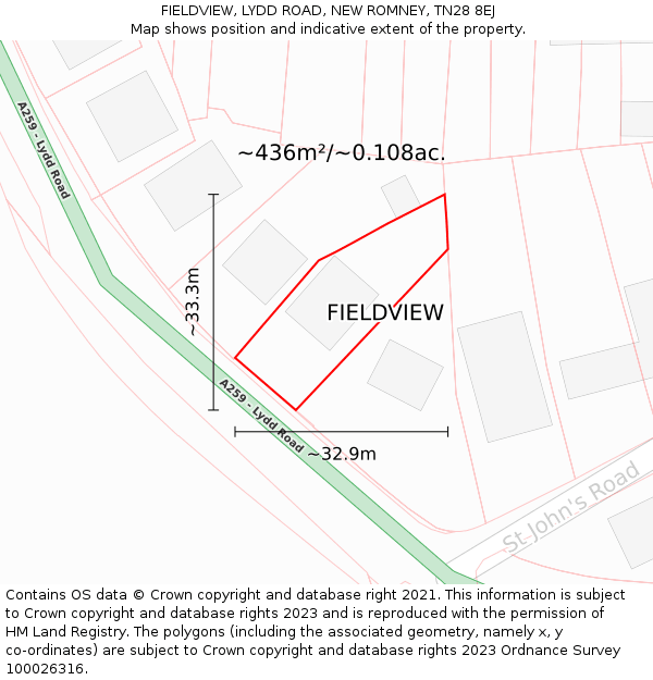 FIELDVIEW, LYDD ROAD, NEW ROMNEY, TN28 8EJ: Plot and title map