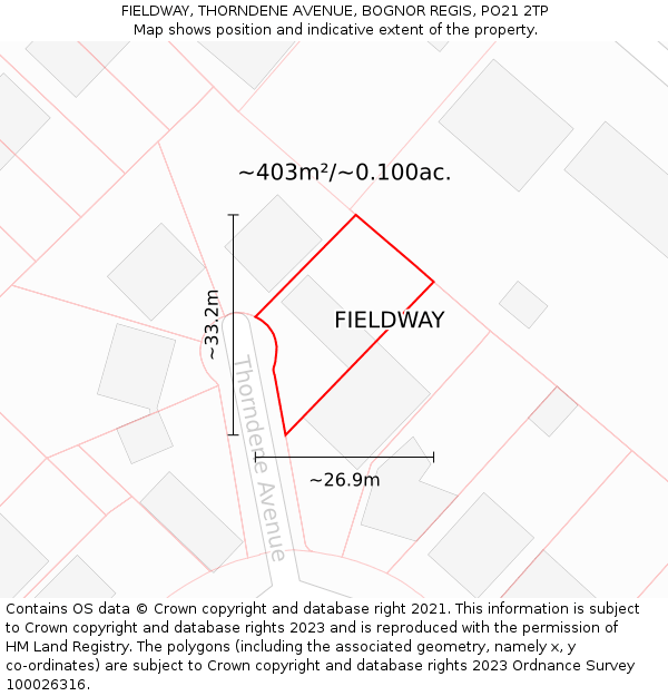 FIELDWAY, THORNDENE AVENUE, BOGNOR REGIS, PO21 2TP: Plot and title map