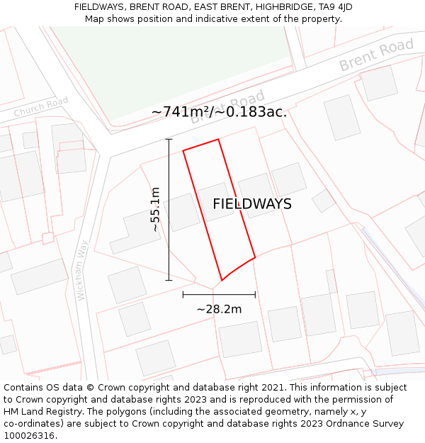 FIELDWAYS, BRENT ROAD, EAST BRENT, HIGHBRIDGE, TA9 4JD: Plot and title map